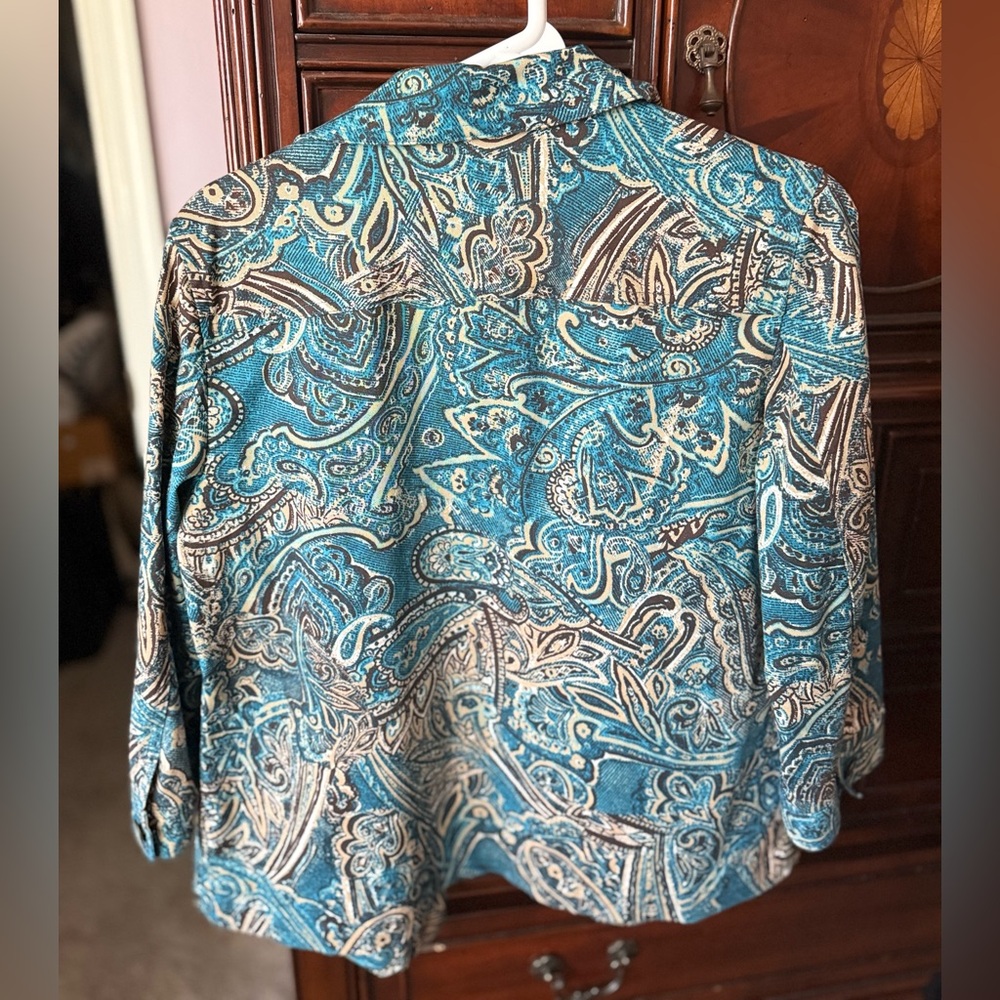 Chico's Blue and Brown Paisley Jacket Size 1 - Picture 3 of 3